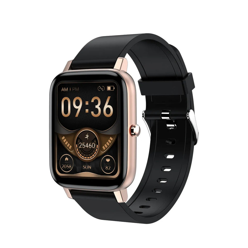 H80 Fashion Sports Smart Watch with black silicone strap and 1.69-inch touch screen displaying heart rate data.