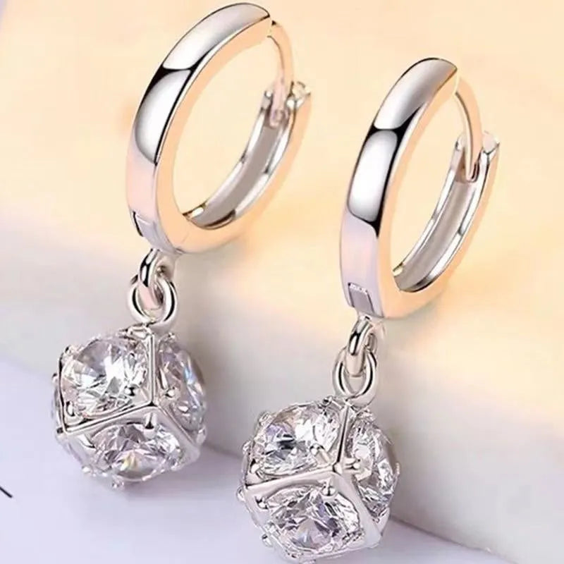 Women's geometric earrings with zircon accents and electroplated finish in multiple colour options