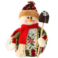 Flannel Christmas decorations set showing Snowman, Old Man, and Elk figures each measuring 18cm by 13cm in red, green, and white