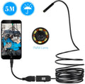 OWSOO USB endoscope camera with 5m cable, small hook, magnet, and side audition tools on a table.