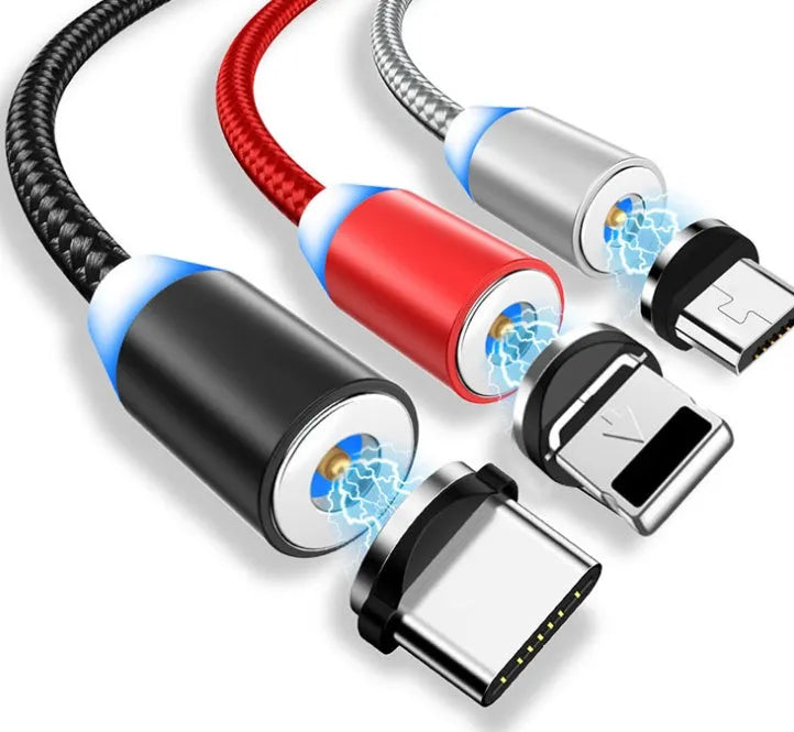 YBD 1m magnetic LED charging cable with cotton woven black cable and aluminium magnetic connectors