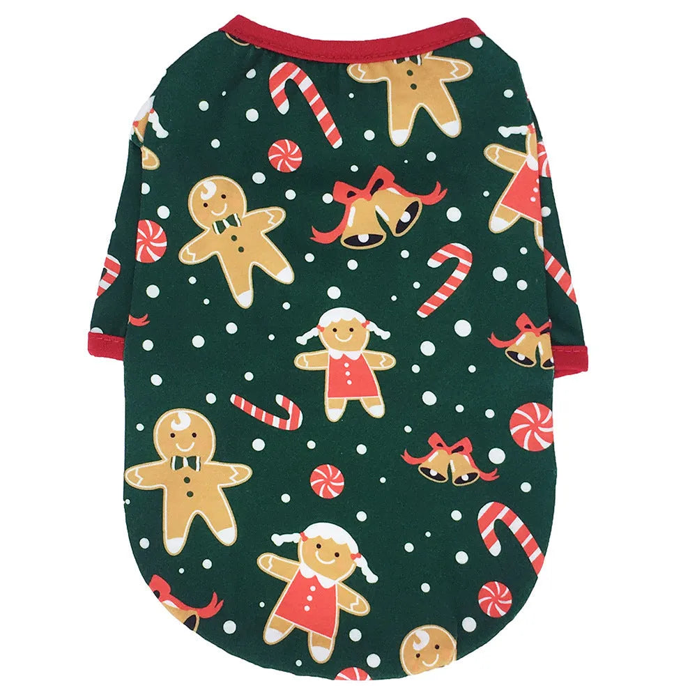 Christmas series two-legged cotton pet clothes in festive prints snowman elk gingerbread man santa claus merry christmas for small to medium dogs