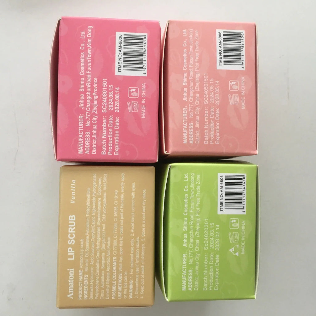 Amatoni fruit flavour lip scrub cream pot in 30g size with coconut, raspberry, vanilla, or watermelon options