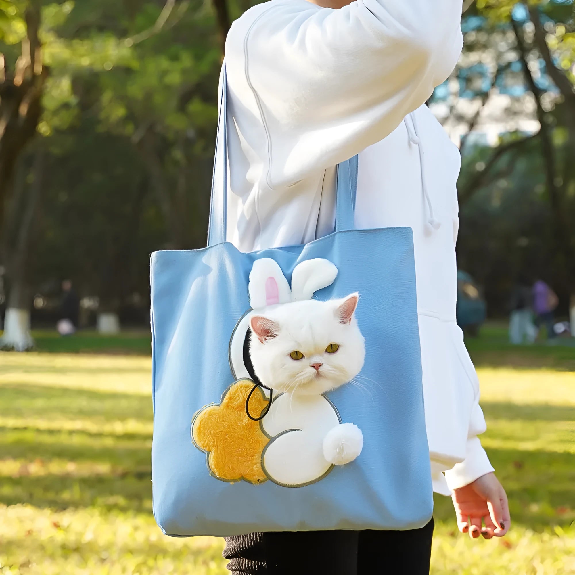 Soft canvas pet shoulder carrier bag with cartoon print for small dog or cat