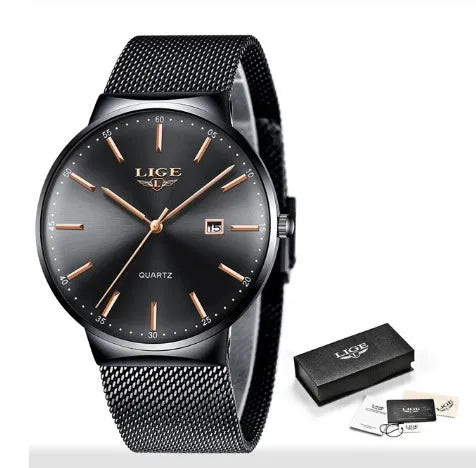 Men's digital watch with stainless steel case and resin strap in black, blue, or two-tone colour