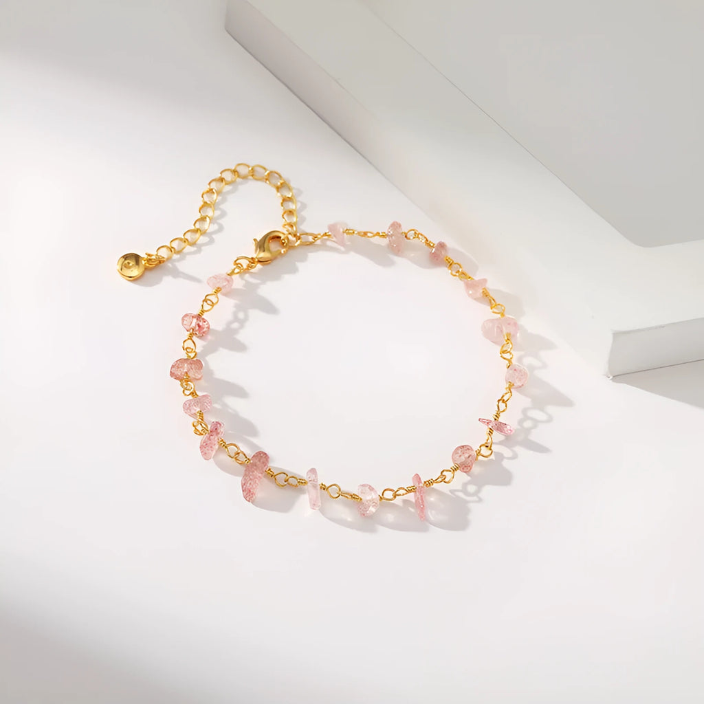 Women's 18K copper bracelet with irregular natural gravel turquoise stones and geometric crystal elements