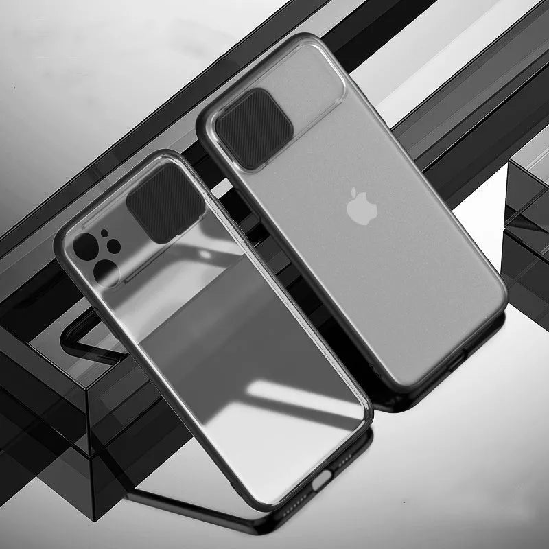 Lens sliding iPhone case in multiple colours showing the back cover with colour contrast design.