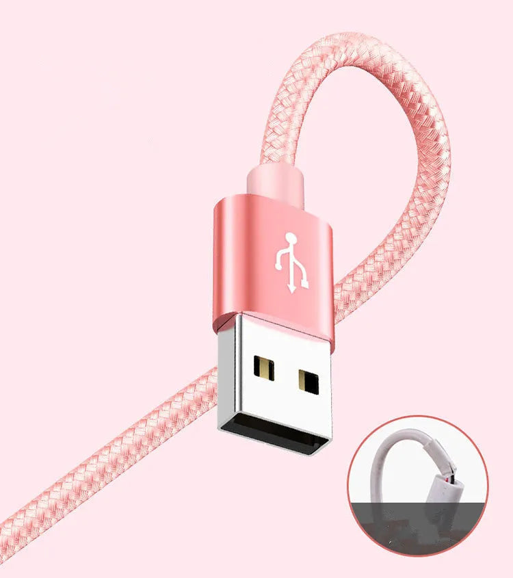 Three-in-one mobile phone charging cable with Micro USB, Type-C and Lightning connectors in various colours