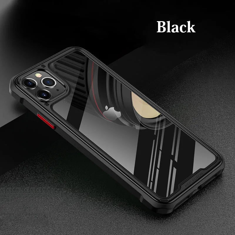 Transparent silicone iPhone 11 case showing PU+TPU construction and business style design