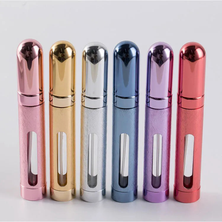 12ml aluminium bullet-shaped travel perfume bottle with glass liner in multiple colours.
