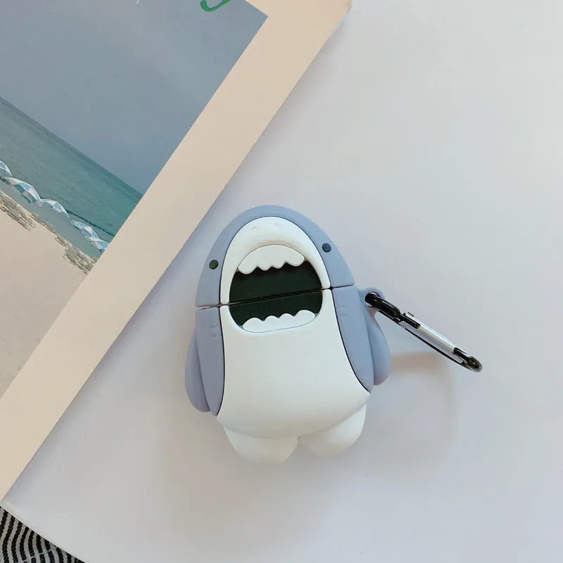 Shark-shaped silicone protective case for Apple AirPods 1 and AirPods 2 wireless earbuds