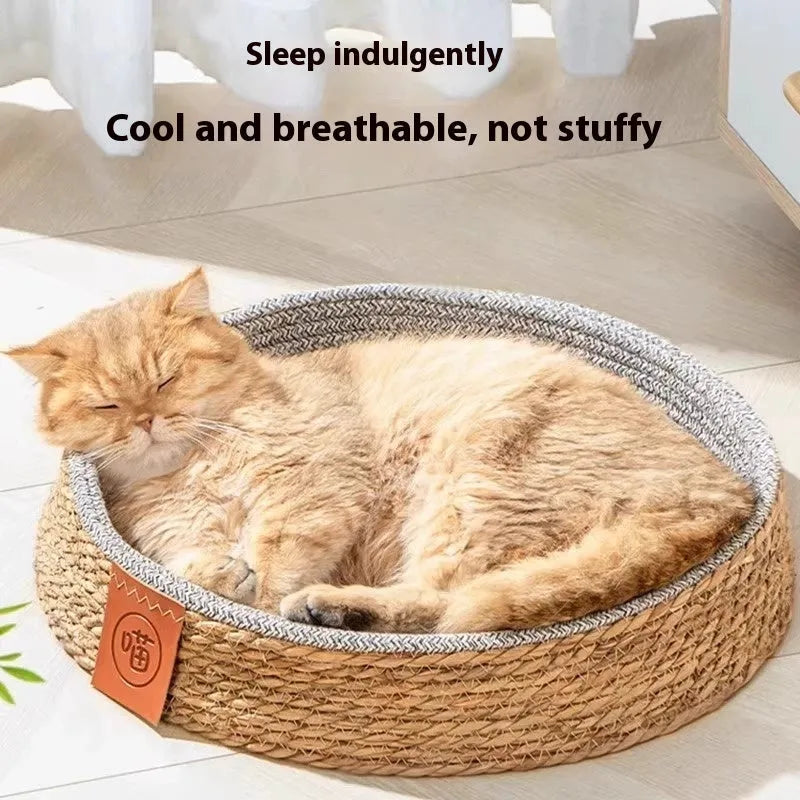 Rattan woven cat bed showing breathable design suitable for S M L XL size cats