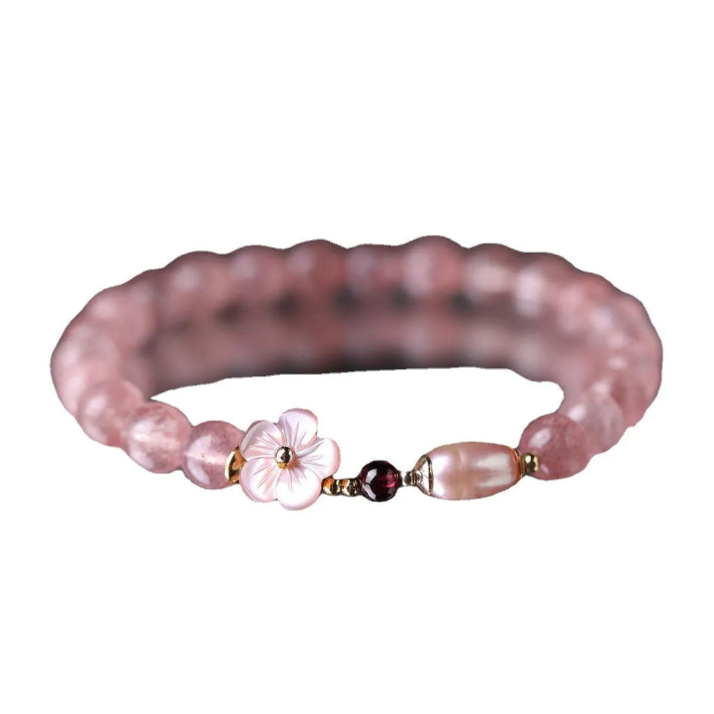 Clear crystal bracelet with floral peach blossom charm for women's casual jewellery