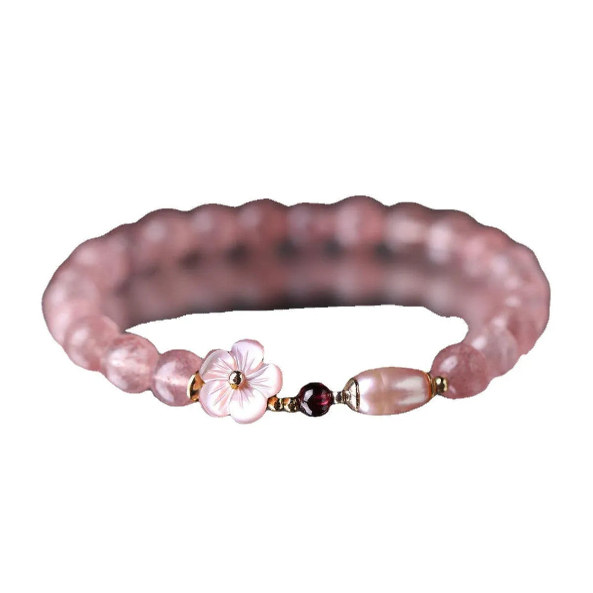 Clear crystal bracelet with floral peach blossom charm for women's casual jewellery