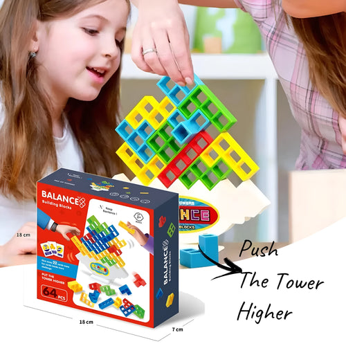 Plastic balance stacking board game with colourful blocks, chassis and base for kids and adults