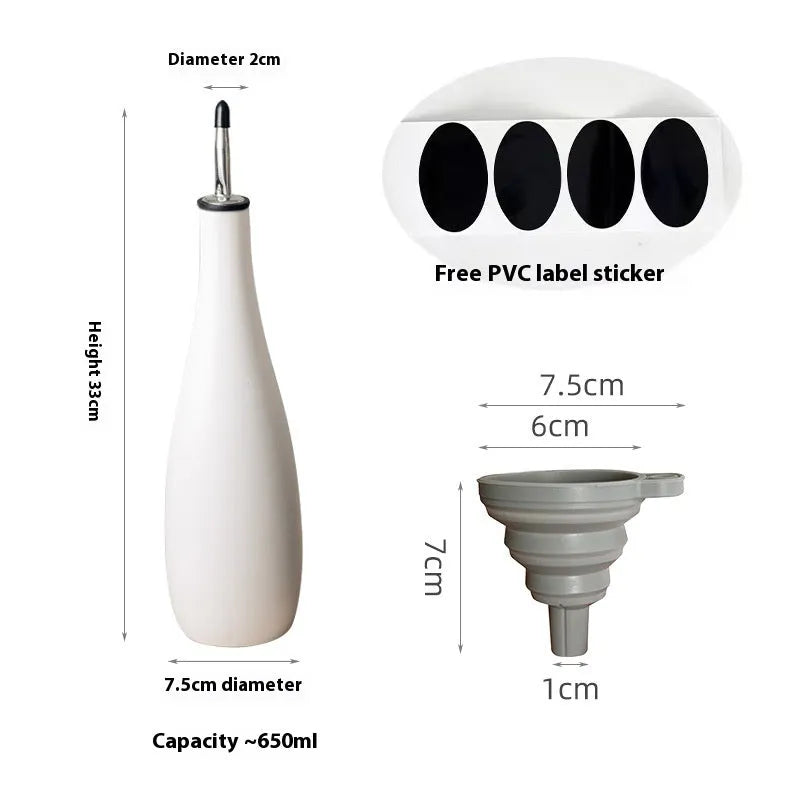 Ceramic kitchen oil pot with funnel and oil brush in 650ml capacity