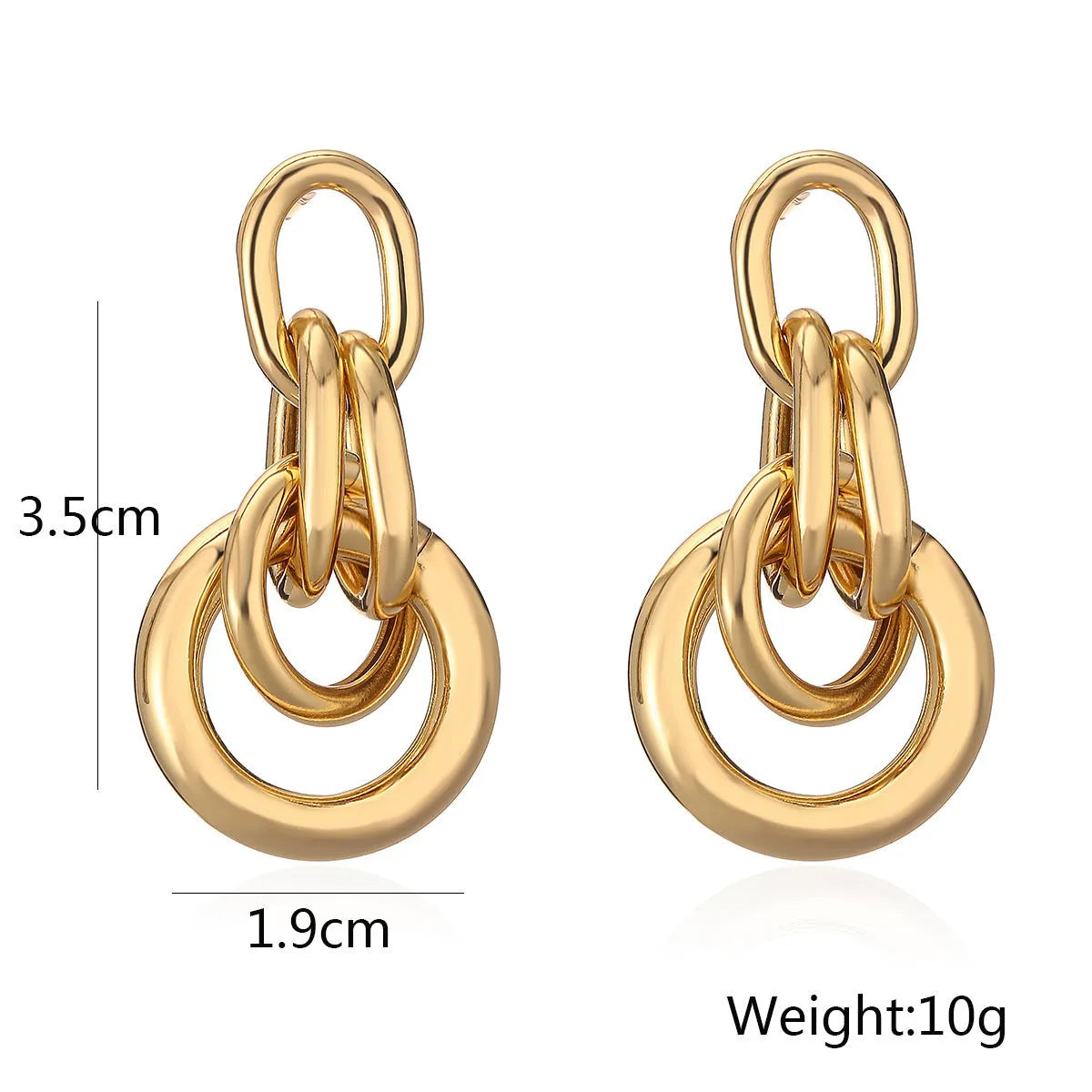 Geometric copper earrings with 18K gold plating in irregular shapes approximately 20-24cm long
