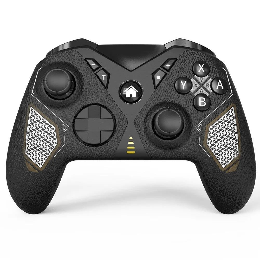 Black wireless game controller with leather pattern texture, showing Type-C port and dimensions 171x67x136mm.