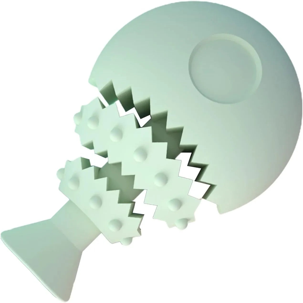 Blue fish bone shaped dog chew toy with a hole in the end for treats