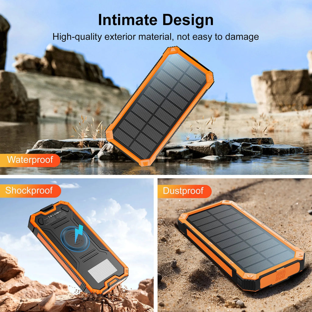 Outdoor solar charging unit 20000mAh wireless charger in orange plastic shell