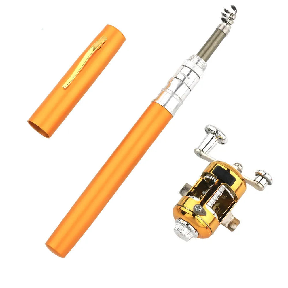 Portable telescopic pen fishing rod kit in aluminium case with ST5RL reel, extended to 1 metre.