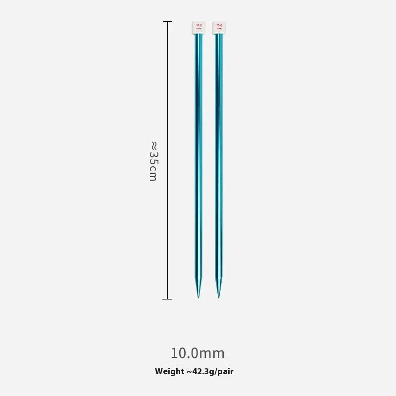Set of lengthened crochet hooks in various sizes from 2.0mm to 10.0mm, each with a protective end cap.