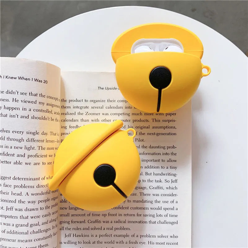 Yellow silicone bell-shaped protective case for AirPods 1 and 2 generation.