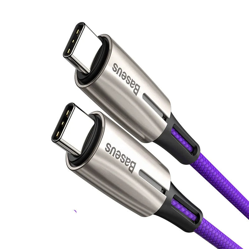 Purple and red Dual Type-C data cables showing connectors and 1 metre length