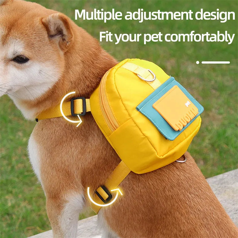 Adjustable dog harness backpack with storage compartment in blue colour