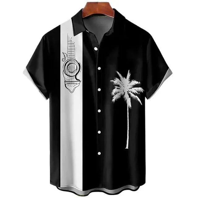 Men's slim fit floral print beach shirt with 3D digital pattern on polyester fabric