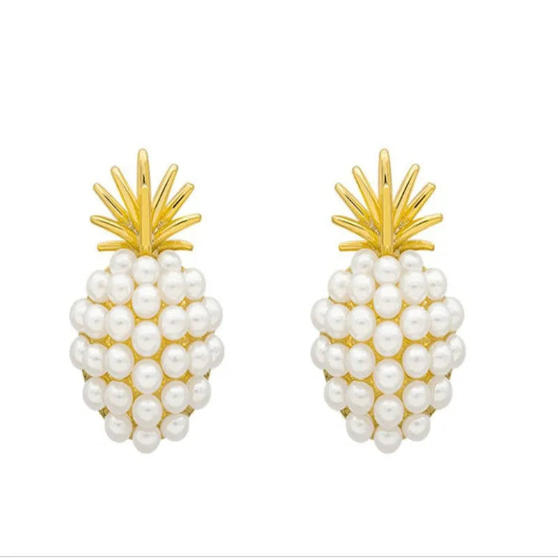 Korean style pineapple starfish pearl drop earrings with electroplated alloy and artificial gemstones