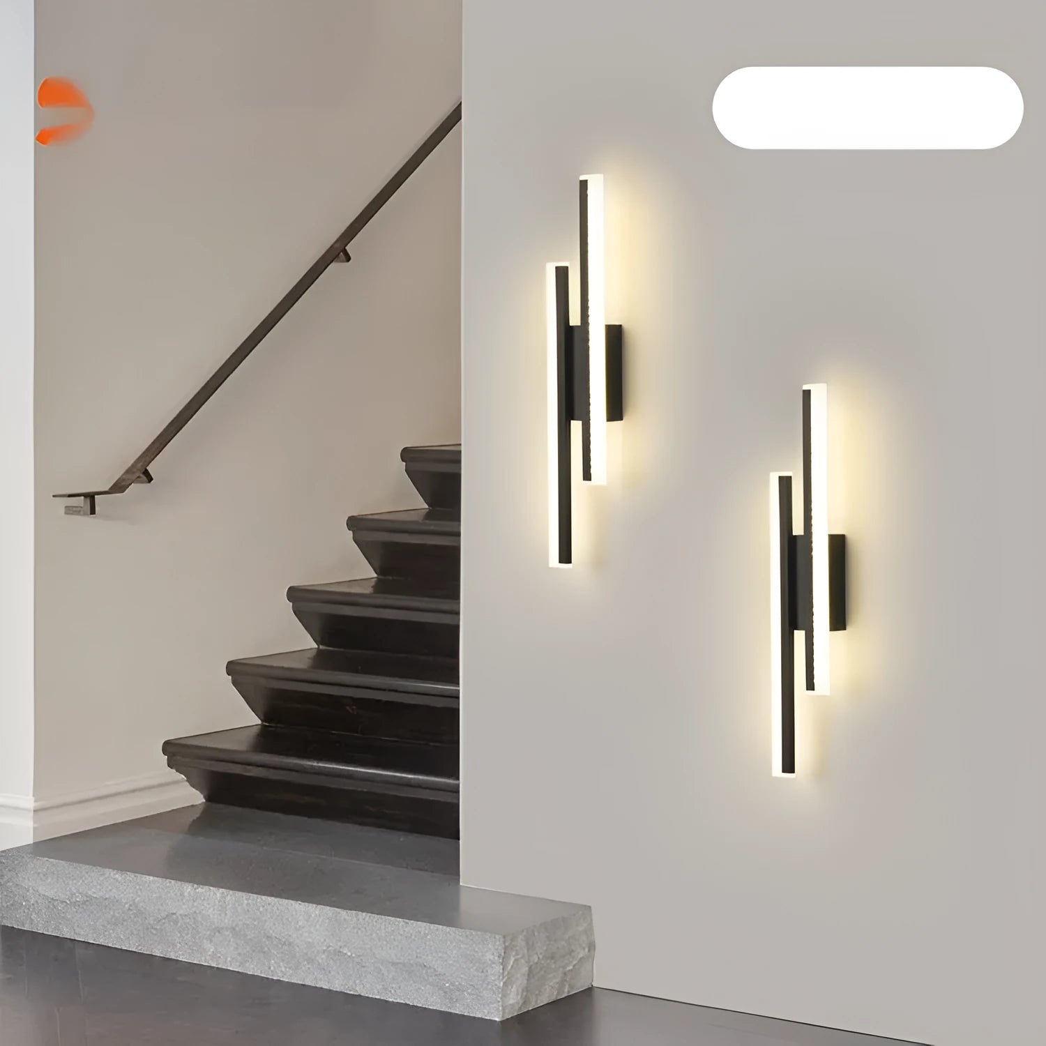 Gold modern double line wall lamp with a length of 500mm mounted on a wall.