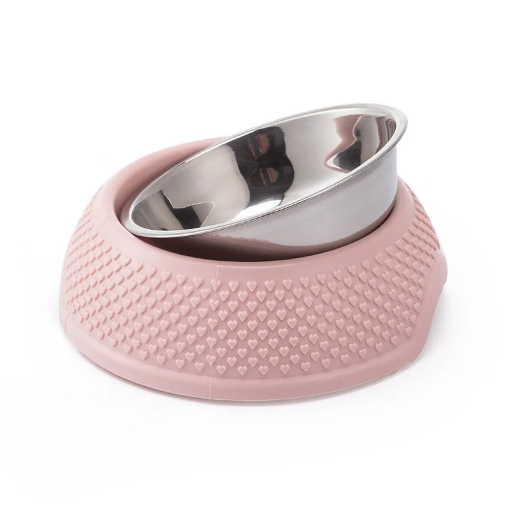 Blue stainless steel pet bowl with non-slip base for cats and dogs