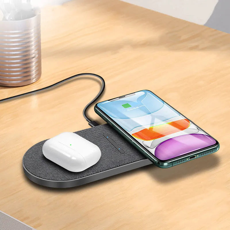 Black wireless charging pad pair with 10W quick charge capability