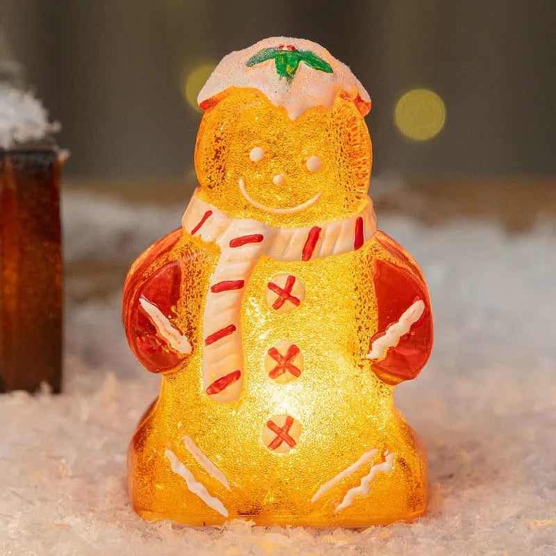 Glowing plastic gingerbread man Christmas ornament with LED light and choice of scarf colours