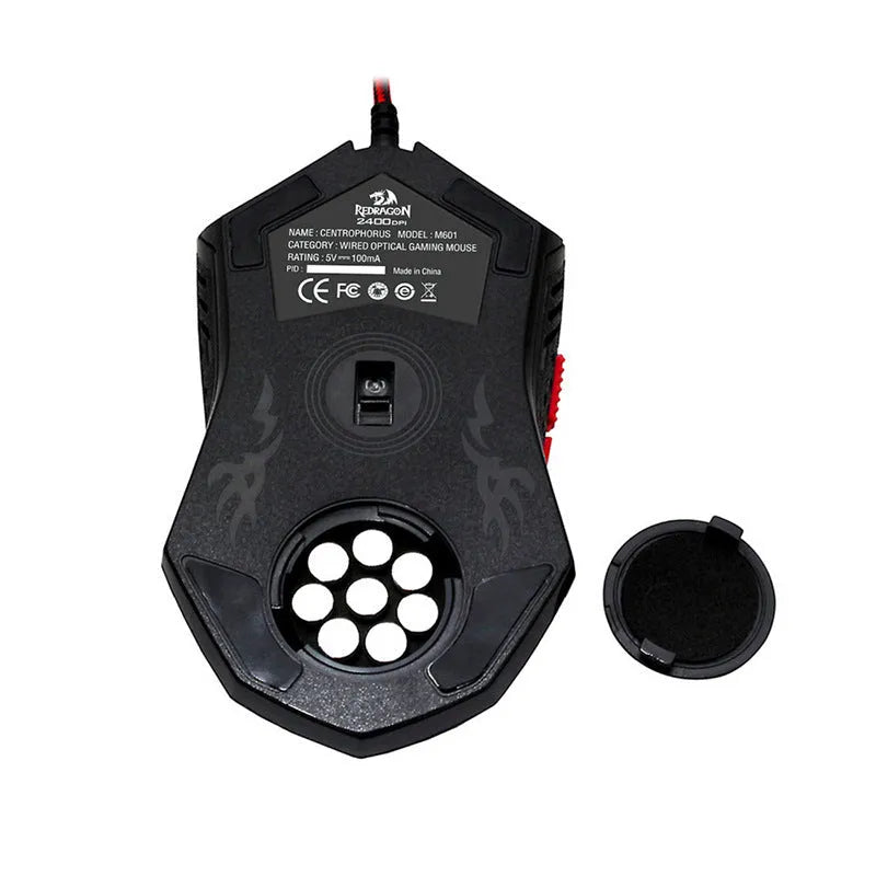 Black and red ergonomic USB wired gaming mouse with six buttons on a 1.8 metre cable