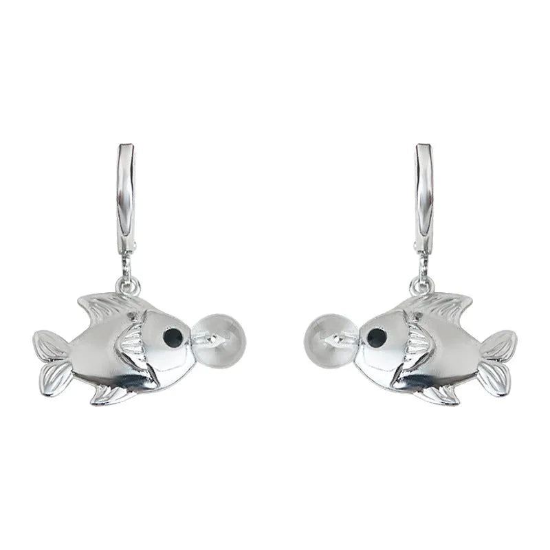 Women's copper fish earrings with goldfish design and bubble electroplating finish