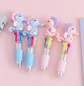Four-colour press ballpoint pen with random cartoon design showing cactus, fast food, fruit, heart wing or seahorse theme