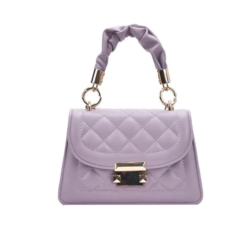 Korean fashion ladies small square bag with rhombus pattern in purple colour