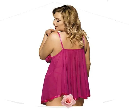 Women's purple lace sleepdress with see-through mesh construction showing lace detailing
