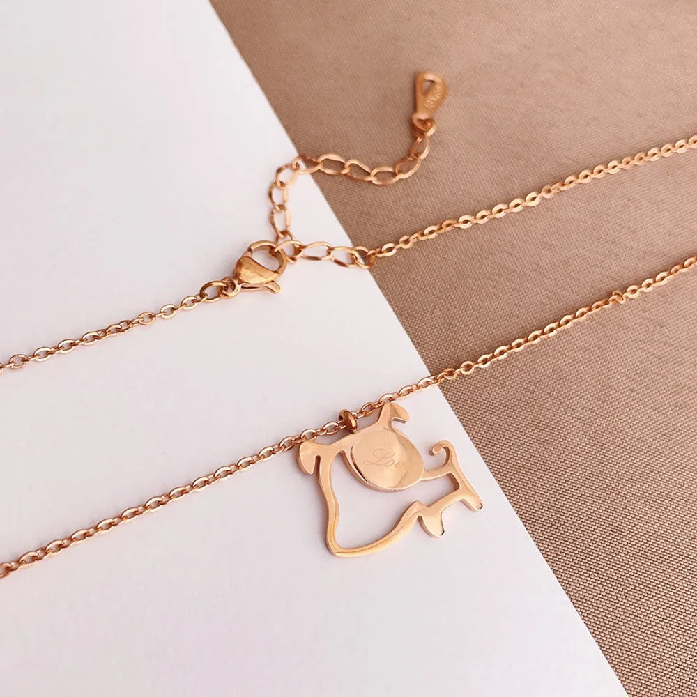 Rose gold titanium steel clavicle chain necklace with geometric line design and electroplated finish