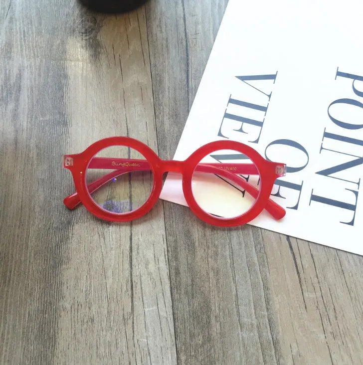 Retro round plastic frame glasses with anti-blue light lenses in six colour options