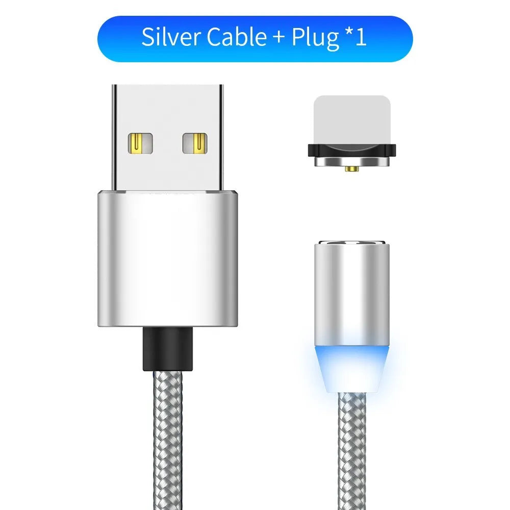 YBD 1m magnetic LED charging cable with cotton woven black cable and aluminium magnetic connectors