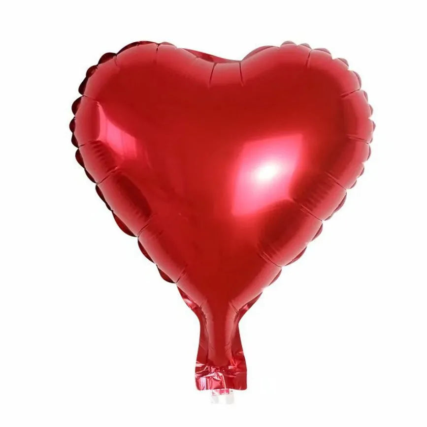 Pack of five sparkling peach heart-shaped aluminium balloons in red, blue, rose and silver colours.