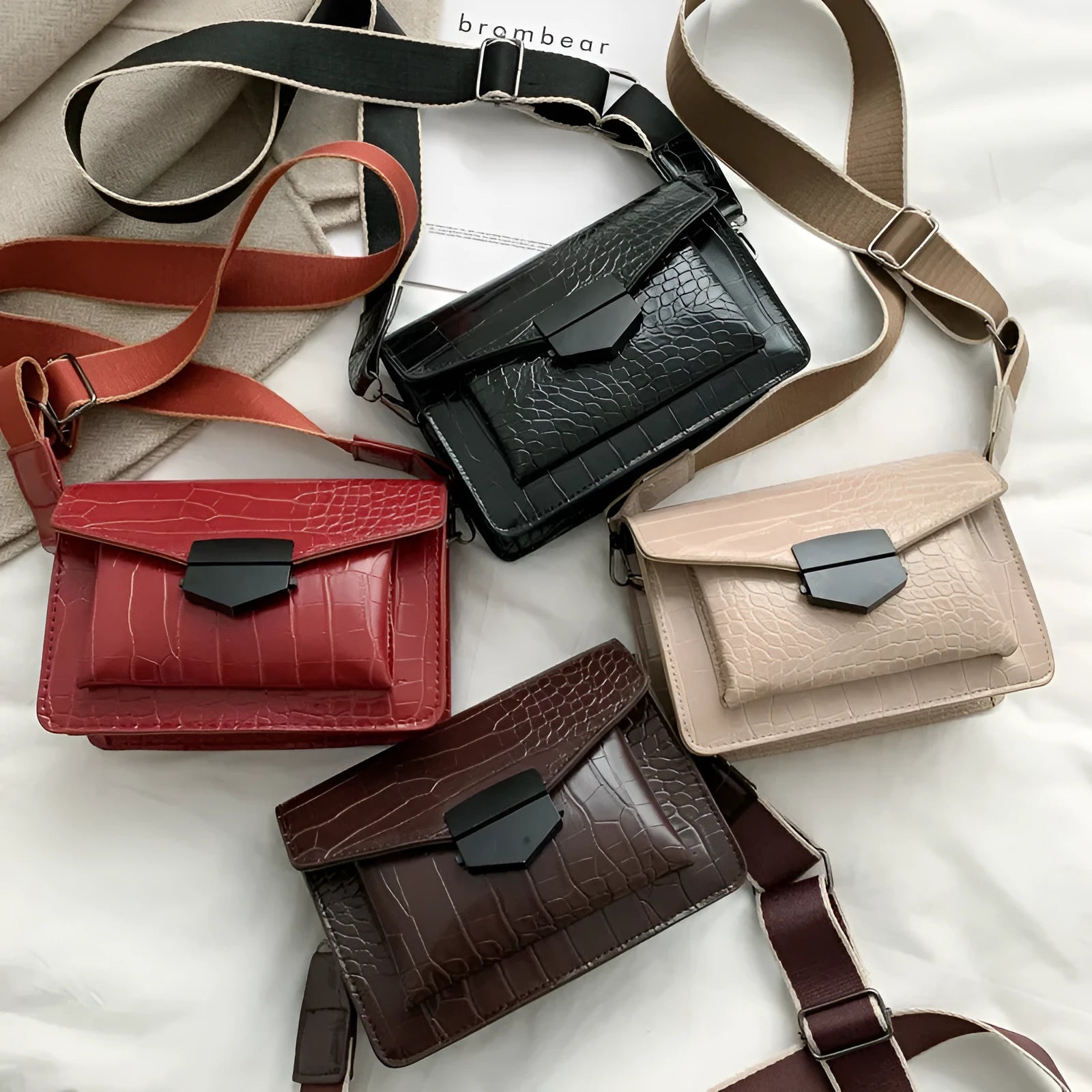 Vintage style crossbody bag in PU leather, shown in black, dimensions 20cm by 14cm.