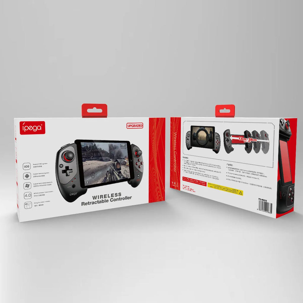 Red telescopic gamepad controller with Bluetooth 4.0 and USB connectivity for Android, iOS, and PC gaming