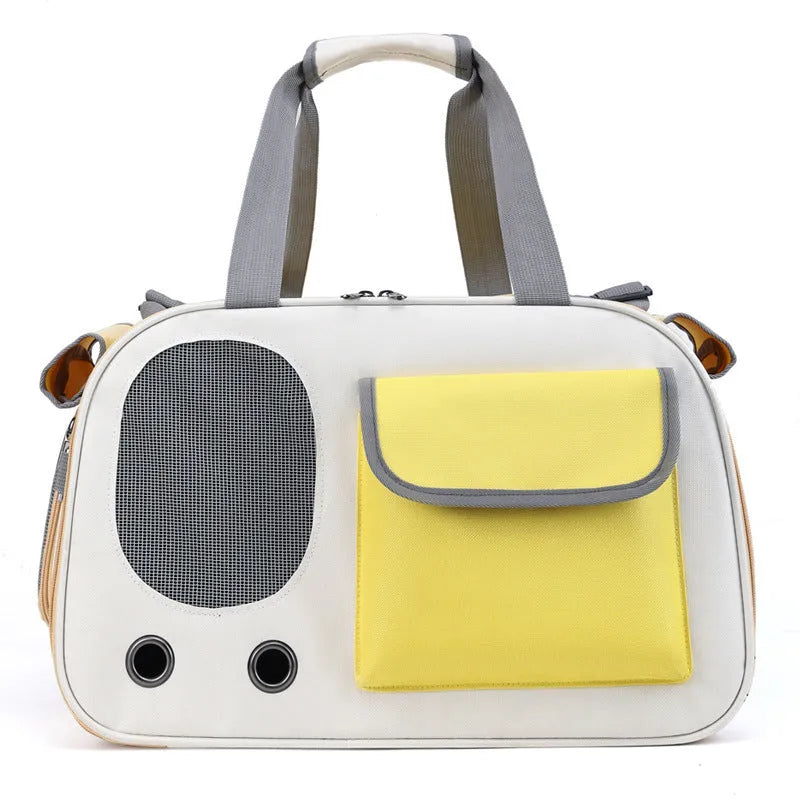 Large foldable canvas pet shoulder bag in black, green, or yellow colour options