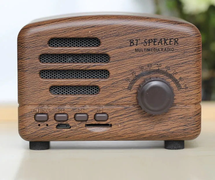 Vintage wood design Bluetooth speaker in compact size with USB charging port