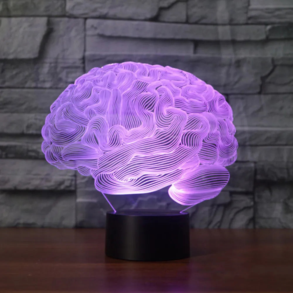 3D brain illusion LED lamp with remote control showing colourful light projection