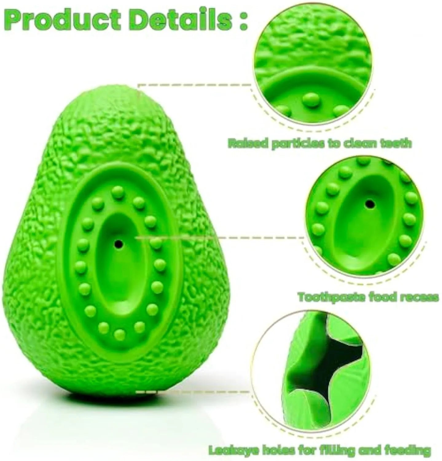Green avocado-shaped heavy-duty rubber dog chew toy for aggressive chewers and large breeds